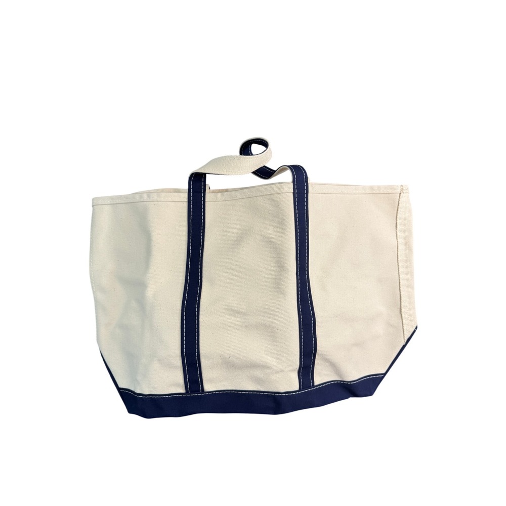 New LL Bean Boat and Tote Large Canvas Bag Blue Trim Made in USA 112637